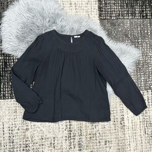 GAP Women's Black Gauze Long Sleeve Crewneck Top Size Large‎
